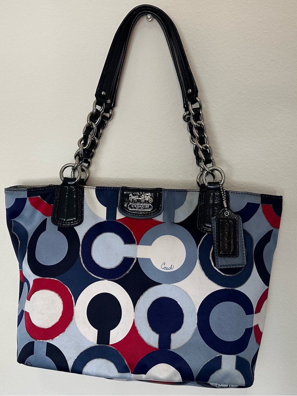 Coach Op Art Chain Tote Blue Satin Bag 💙♥️
